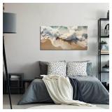Ocean Waves Canvas Wall Art for Living Room, Beach Scenery View Home Decor Picture, Sea Waves Canvas Wall-Decoration, Seaside Scene Decorative Print Artwork for Office Bedroom, Size 40x20 Inches