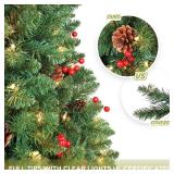 4FT Prelit Christmas Tree, Artificial Tabletop Xmas Tree, Small Christmas Tree Pre-Decorated with Pinecones and Berries (150 Clear Warm Lights and Realistic 380 Thicken Tips, Cloth Bag Base)