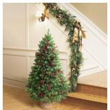 4FT Prelit Christmas Tree, Artificial Tabletop Xmas Tree, Small Christmas Tree Pre-Decorated with Pinecones and Berries (150 Clear Warm Lights and Realistic 380 Thicken Tips, Cloth Bag Base)