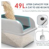 8" Deep Stainless Steel Cat Litter Tray with Lid Extra Large Litter Box for Big Cats XL Metal Litter Box Pan with High Wall Sides Enclosure, Non-Sticky, Anti-Leakage, Easy Cleaning