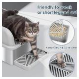 8" Deep Stainless Steel Cat Litter Tray with Lid Extra Large Litter Box for Big Cats XL Metal Litter Box Pan with High Wall Sides Enclosure, Non-Sticky, Anti-Leakage, Easy Cleaning