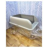 8" Deep Stainless Steel Cat Litter Tray with Lid Extra Large Litter Box for Big Cats XL Metal Litter Box Pan with High Wall Sides Enclosure, Non-Sticky, Anti-Leakage, Easy Cleaning