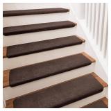 Retails for $140! PURE ERA Carpet Stair Treads Ultra Plush 9.5" X 30"Soft Bullnose Indoor Stair Protectors Pet-Friendly Non-Slip Skid Resistant Tape Free Washable Reusable(14 Pieces,Dark Brown)