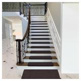 Retails for $140! PURE ERA Carpet Stair Treads Ultra Plush 9.5" X 30"Soft Bullnose Indoor Stair Protectors Pet-Friendly Non-Slip Skid Resistant Tape Free Washable Reusable(14 Pieces,Dark Brown)