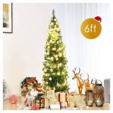 HAPPYGRILL 6FT Pencil Christmas Tree Slim Xmas Tree for Home Outdoor Decoration Unlit Artificial Christmas Tree with Foldable Metal Stand PVC Material