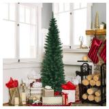 HAPPYGRILL 6FT Pencil Christmas Tree Slim Xmas Tree for Home Outdoor Decoration Unlit Artificial Christmas Tree with Foldable Metal Stand PVC Material