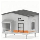 Large Indestructible Heated Cat House for Outside Winter, Weatherproof & Elevated, Escape Door, Insulated Cat House, Outdoor Feral Cats Shelter with Heater for Stray Cats Kitty 21.6 16.9 17.5