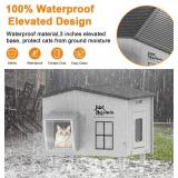 Large Indestructible Heated Cat House for Outside Winter, Weatherproof & Elevated, Escape Door, Insulated Cat House, Outdoor Feral Cats Shelter with Heater for Stray Cats Kitty 21.6 16.9 17.5