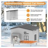 Large Indestructible Heated Cat House for Outside Winter, Weatherproof & Elevated, Escape Door, Insulated Cat House, Outdoor Feral Cats Shelter with Heater for Stray Cats Kitty 21.6 16.9 17.5