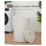 Large Laundry Hamper Laundry Basket Round 34.3 Gal (130 L) Handwoven Wicker Laundry Baskets Rattan Laundry Basket with Laundry Bag Handles 2 Mesh Bags for Living Room Bedroom White