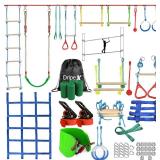 Retails for $170! Ninja Warrior Obstacle Course for Kids Backyard - 2 65ft Slackline Kit with 10 Most Complete Accessories for Boys & Girls, Swing, Rope Ladder, Gymnastic Ring, Climbing Net, Arm Train