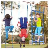 Retails for $170! Ninja Warrior Obstacle Course for Kids Backyard - 2 65ft Slackline Kit with 10 Most Complete Accessories for Boys & Girls, Swing, Rope Ladder, Gymnastic Ring, Climbing Net, Arm Train