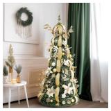 Retails for $150! WBHome 6.5 FT Gold & White Pop-Up Christmas Tree, Pre-Lit and Fully Decorated, Fire-Resistant Collapsible Outdoor Indoor Holiday Party Decor