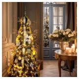 Retails for $150! WBHome 6.5 FT Gold & White Pop-Up Christmas Tree, Pre-Lit and Fully Decorated, Fire-Resistant Collapsible Outdoor Indoor Holiday Party Decor