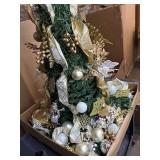 Retails for $150! WBHome 6.5 FT Gold & White Pop-Up Christmas Tree, Pre-Lit and Fully Decorated, Fire-Resistant Collapsible Outdoor Indoor Holiday Party Decor