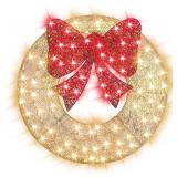 36 Inch Pre-Lit Christmas Decorations Outdoor, LED Metal Christmas Wreath Outdoor Holiday Decor for Home 120 Lights, Gold