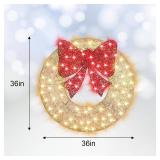 36 Inch Pre-Lit Christmas Decorations Outdoor, LED Metal Christmas Wreath Outdoor Holiday Decor for Home 120 Lights, Gold