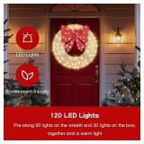 36 Inch Pre-Lit Christmas Decorations Outdoor, LED Metal Christmas Wreath Outdoor Holiday Decor for Home 120 Lights, Gold