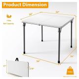 34" Folding Table, Portable Square Folding Card Table with Collapsible Legs & Carrying Handle, Plastic Tables for Camping,Picnic, Office, Party, White