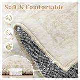 8x10 Area Rugs for Living Room: Washable Large Vintage Floral Rug Low Pile Non-Slip Boho Carpet for Bedroom Dining Home Office (Beige, 8