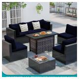 14Pcs Stretch Patio Cushion Covers,Outdoor Couch Covers Replacement,Outdoor Couch & Sofa Slipcovers,for Patio Furniture Cushion Covers,Washable Reusable Furniture Protector (Navy Blue,Cover Only)