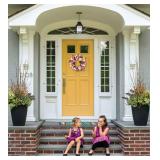 Lvydec Artificial Peony Flower Wreath - 15" Pink Flower Door Wreath Spring with Green Leaves for Front Door, Wedding, Wall, Home Decor