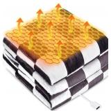 USB Powered Heated Throw Blanket for Women,50"X60" 9V 18W Portable Black White Grid Electric Heating Blanket with 3 Heat Setting,8-Zone Graphene Heating Blankets for Couch Car Office Outdoor