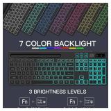 Wireless Keyboard with 7-Color RGB Backlit, Full-Size Computer Keyboard with Phone Tablet Holder, 2.4G Rechargeable Gaming Keyboard with Light Up Keys, Compatible with Mac, Windows (Black)
