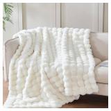 50x60 Inches Ultra-Soft Fuzzy Faux Fur Plush Throw Blanket - Thick, Warm Sherpa for Couch, Sofa, Bedroom, Camping - Decorative Blanket for Cozy Warmth, Bubble Ivory White