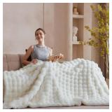 50x60 Inches Ultra-Soft Fuzzy Faux Fur Plush Throw Blanket - Thick, Warm Sherpa for Couch, Sofa, Bedroom, Camping - Decorative Blanket for Cozy Warmth, Bubble Ivory White