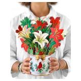 Freshcut Paper Pop Up Christmas Cards, Winter Joy, 12 Inch Life Sized Flower Bouquet 3D Popup Greeting Card, Christmas Cards, Holiday Card, Blank Notecard & Envelope