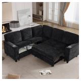 Retails for $499! L-Shaped Sofa with Pull Out Sofa Bed, Sleeper Sofa Couch Bed with Storage Seat, 5 Seat Sectional Sofa with USB and Cup Holder for Living Room Apartment (Black-2.11)