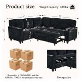 Retails for $499! L-Shaped Sofa with Pull Out Sofa Bed, Sleeper Sofa Couch Bed with Storage Seat, 5 Seat Sectional Sofa with USB and Cup Holder for Living Room Apartment (Black-2.11)