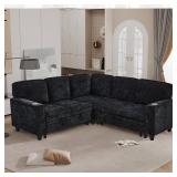Retails for $499! L-Shaped Sofa with Pull Out Sofa Bed, Sleeper Sofa Couch Bed with Storage Seat, 5 Seat Sectional Sofa with USB and Cup Holder for Living Room Apartment (Black-2.11)