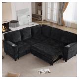 Retails for $499! L-Shaped Sofa with Pull Out Sofa Bed, Sleeper Sofa Couch Bed with Storage Seat, 5 Seat Sectional Sofa with USB and Cup Holder for Living Room Apartment (Black-2.11)