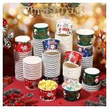 Yaomiao 200 Pcs Christmas Paper Bowls Christmas Disposable Snack Bowls 9 oz Paper Ice Cream Cups Xmas Soup Bowls Paper Cups Bulk Paper Dessert Cups for Christmas Party Supplies, Hot or Cold Food