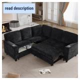 Retails for $499! L-Shaped Sofa with Pull Out Sofa Bed, Sleeper Sofa Couch Bed with Storage Seat, 5 Seat Sectional Sofa with USB and Cup Holder for Living Room Apartment (Black-2.11)