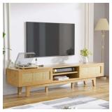 Retails for $190! Tolead Rattan Low Profile TV Stands with Sliding Doors, up to 65" TV, Natural