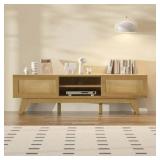 Retails for $190! Tolead Rattan Low Profile TV Stands with Sliding Doors, up to 65" TV, Natural