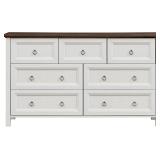 Retails for $234! Ball & Cast Farmhouse 7 Drawers Dresser Chests, Rustic Wooden Tall Dresser-Closet Organizer w/Round Knobs, Large Wood Chest of Drawer for Bedroom Living Room Hallway, Walnut+White