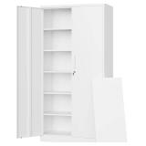 Retails for $145! Letaya Metal Storage Cabinets with Lock Door,Steel Locker Garage Cabinets 5 Adjustable Shelves for Home,Office, Warehouse(White)