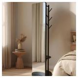 Retails for $180! Rotating Solid Wood Full Length Mirror with Coat Rack, 65x14 Shatterproof Floor Mirror with Storage Clothes Rack, Shelf & Hooks Ideal for Hallway, Bedroom, or Living Room (Black, Med