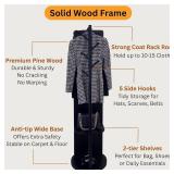 Retails for $180! Rotating Solid Wood Full Length Mirror with Coat Rack, 65x14 Shatterproof Floor Mirror with Storage Clothes Rack, Shelf & Hooks Ideal for Hallway, Bedroom, or Living Room (Black, Med