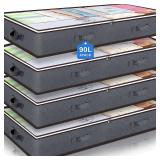 NEW BLACK 4 Pack 90L Under Bed Storage, Closet Organizers and Foldable Storage