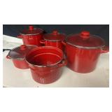 Red Enamel Cookware Set with Glass Lids, APPEARS NEW SET