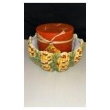 Large Candle 6x6 Fall Harvest Corn Design Pillar Candle with bowl!! See images for sizes