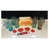 Coca-Cola Collectible Set with Glasses and Wooden Crate