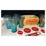 Coca-Cola Collectible Set with Glasses and Wooden Crate