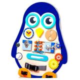 Toddler Busy Board, Large Montessori Busy Board for Toddlers, Sensory Board, Baby Busy Board for Toddlers, Wooden Activity Boards (Penguin)