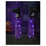 Halloween Witches Legs Decor Leg Yard Stakes Stake Wreaths Feet Door Crashing Garden Party Porch Wicked Hanging House Foot Outdoor Decorations (Purple)